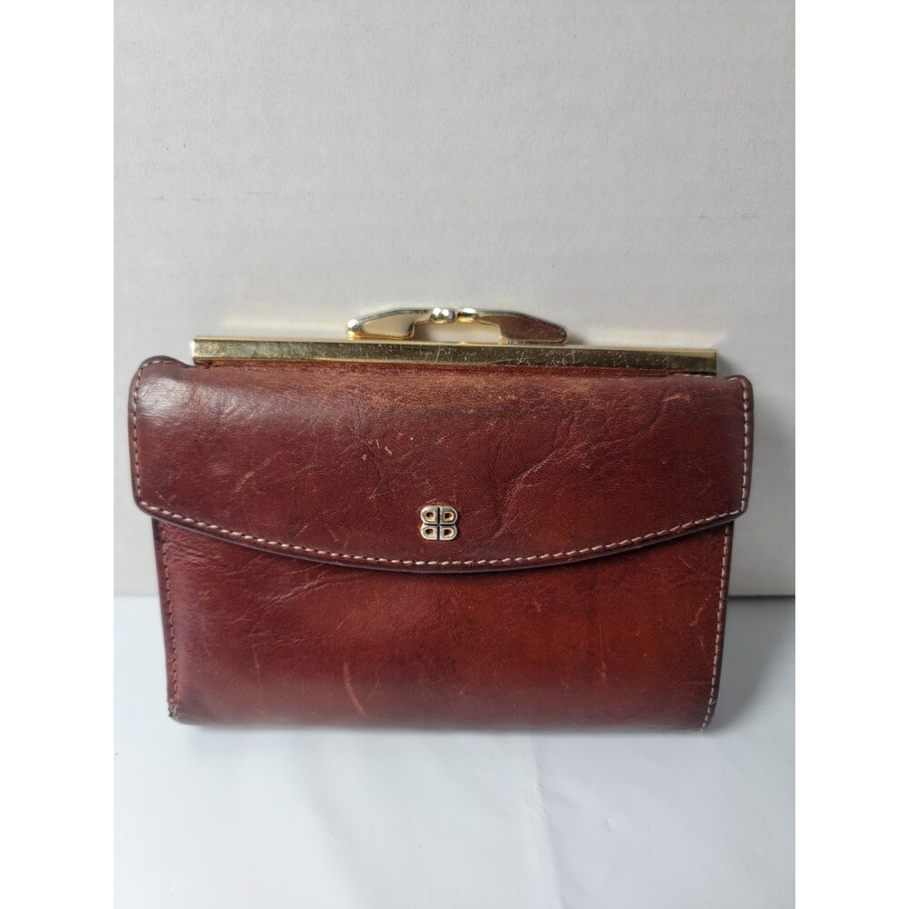 Vintage Bosca Brown Leather Kiss Lock Wallet Coin Purse USA Made Hand Stained...